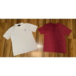 Polo Ralph Lauren Boys Medium 10/12 Collared Shirts Lot‎ Of 2 EUC White Red